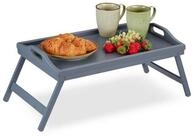 relaxdays Tabletttisch 2 x Bambus Betttablett grau