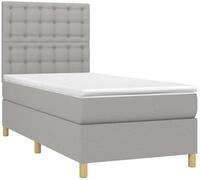 vidaXL Bett Boxspringbett mit Matratze & LED Hellgrau 100x200 cm Stoff