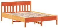 vidaXL Bettgestell, Massivholzbett mit Kopfteil Wachsbraun 135x190 cm Kiefer