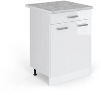 Vicco Unterschrank R-Line, Wei&szlig; Hochglanz/Wei&szlig;, 60 cm mit Schublade, AP Marmor