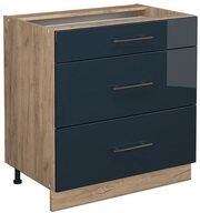 Vicco Unterschrank Fame-Line, Dunkelblau Hochglanz/Goldkraft Eiche, 80 cm mit 3