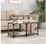 vidaXL Couchtisch, Couchtische mit Glasplatte 2 Stk. Schwarz 40x40x40 cm Stahl