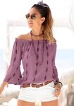 LASCANA Carmenbluse mit Ethnoprint, Damenbluse, schulterfrei, casual