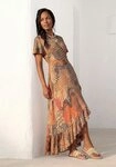 Buffalo Maxikleid mit Alloverdruck und Volantrock, Fl&uuml;gel&auml;rmel Jerseykleid,