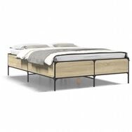 vidaXL Bettgestell, Bettrahmen Sonoma-Eiche 135x190 cm Holzwerkstoff und Metall