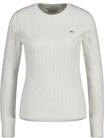 Sweater GANT "Strickpullover STRETCH COTTON CABLE C-NECK", Damen, Gr. 3XL, wei&szlig;