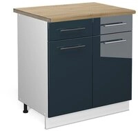 Vicco Unterschrank Fame-Line, Dunkelblau Hochglanz/Wei&szlig;, 80 cm, AP Eiche (1-St)