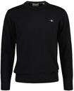 Sweater GANT "Strickpullover CLASSIC COTTON C-NECK", Herren, Gr. L, schwarz,