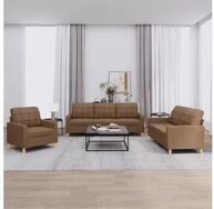 vidaXL Sofa vidaXL 3-tlg. Sofagarnitur mit Kissen Braun Stoff