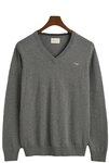 Gant Strick, Baumwolle, grau,Basic,Baumwolle,Logoprint,V-Ausschnitt,Lang,Regular Fit