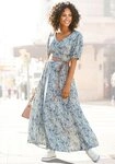 Buffalo Maxikleid mit zartem Blumendruck und V-Ausschnitt aus Webware...