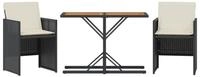 vidaXL Gartenlounge-Set 3-tlg. Bistro-Set mit Kissen Schwarz Poly Rattan,...