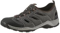 Slipper RIEKER, Herren, Gr. 47, schwarz (schwarz grau), Lederimitat, Textil, used,
