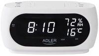 Adler Wecker AD 1186 mit Thermometer, Datum, Luftfeuchtigkeit, LED, Batterie, wei&szlig;