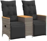 vidaXL Loungesofa Gartensofa 2-Sitzer Verstellbar mit Tisch Grau Poly Rattan, 1...