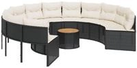 vidaXL Loungesofa Gartensofa mit Tisch und Kissen Rund Schwarz Poly-Rattan, 1...