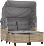 vidaXL Sofa, Gartensofa 2-Sitzer mit Dach und Hockern Beige Poly Rattan