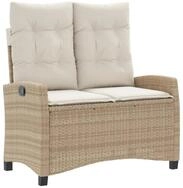 vidaXL Gartenbank, Outdoor Bank Verstellbar mit Kissen Beige Poly Rattan