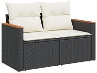 vidaXL Sofa, Gartensofa mit Kissen 2-Sitzer Schwarz Poly Rattan