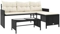 vidaXL Loungesofa Gartensofa in L-Form mit Tisch und Kissen Schwarz Poly Rattan