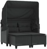 vidaXL Sofa, Gartensofa 2-Sitzer mit Dach und Hockern Schwarz Poly Rattan