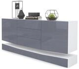 Vladon Sideboard City (Kommode, mit 2 T&uuml;ren und 3 Schubladen), Wei&szlig; matt/Grau