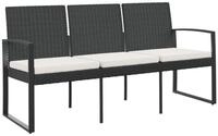 vidaXL Gartenbank, Outdoor Bank 3-Sitzer mit Kissen Schwarz PP-Rattan