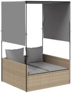 vidaXL Gartenliege Doppel-Sonnenliege mit Dach und Vorh&auml;ngen Beige Poly...