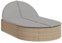 vidaXL Gartenliege Doppel-Sonnenliege mit Auflagen Beige Poly Rattan, 1 St.