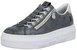 Plateausneaker RIEKER, Damen, Gr. 36, grau (blau, goldfarben), Lederimitat, used,