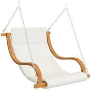 vidaXL Hollywoodschaukel, H&auml;ngeliege mit Kissen Creme Bugholz mit Teak-Finish
