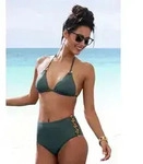 LASCANA Highwaist-Bikini-Hose Italy Goldfarbene Zierringe gr&uuml;n 38