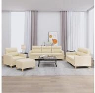 vidaXL Sofa vidaXL 4-tlg. Sofagarnitur mit Kissen Creme Stoff