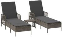 vidaXL Gartenliege Sonnenliege 3 stk. Poly-Rattan Grau und Dunkelgrau, 3 St.
