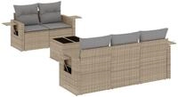vidaXL Gartenlounge-Set 6-tlg. Garten-Sofagarnitur mit Kissen Beige Poly Rattan,