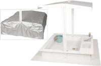 WONDERMAKE Sandkasten mit Abdeckung Deckel Dach, 2x Matschk&uuml;che, Boden Vlies