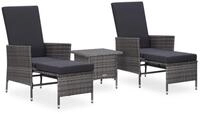 vidaXL Gartenlounge-Set 3-tlg. Garten-Lounge-Set mit Kissen Poly Rattan Grau,...