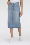Jeansrock LEVI'S "HR BACK SLIT SKIR", Damen, Gr. 27, blau (riveting clean hem), Web,