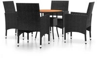 vidaXL Garten-Essgruppe 5-tlg. Garten-Essgruppe Poly Rattan Schwarz, (1-tlg)