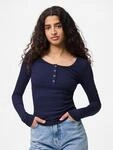 Langarmshirt PIECES "PCKITTE LS TOP NOOS BC", Damen, Gr. M, blau (maritime...