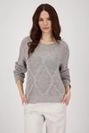 Rundhalspullover MONARI "Pullover Ajour Paillette", Damen, Gr. 36, beige (graubeige),