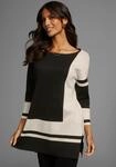 Longpullover LAURA SCOTT, Damen, Gr. 44, schwarz (schwarz, gemustert), Feinstrick,