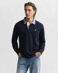 Langarm-Poloshirt GANT "REG CHAMBRAY HEAVY RUGGER", Herren, Gr. 3XL, blau (evening