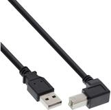 Inline USB 2.0 Kabel USB-A auf USB-B, unten abgewinkelt, schwarz, 0,5m USB-Kabel
