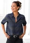 Hemdbluse LASCANA, Damen, Gr. 34, grau (blau, grau, kariert), Web, Obermaterial: 100%
