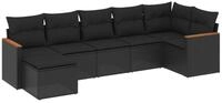 vidaXL Gartenlounge-Set 7-tlg. Garten-Sofagarnitur mit Kissen Schwarz Poly...