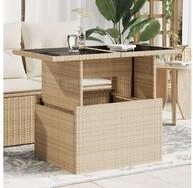vidaXL Gartentisch, Gartentisch mit Glasplatte Beige 100x55x73 cm Poly Rattan