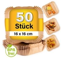GOURMETmaxx Backpapier f&uuml;r Airfryer 2 bis 5 Liter - 50 St&uuml;ck &ndash; 16 x 16 x...