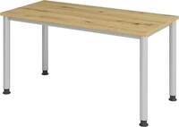 HAMMERBACHER Schreibtisch Schreibtisch 4-Fu&szlig;-rund 140x67cm Asteiche/silber