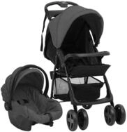 vidaXL Kinder-Buggy 3-in-1 Kinderwagen Dunkelgrau und Schwarz Stahl